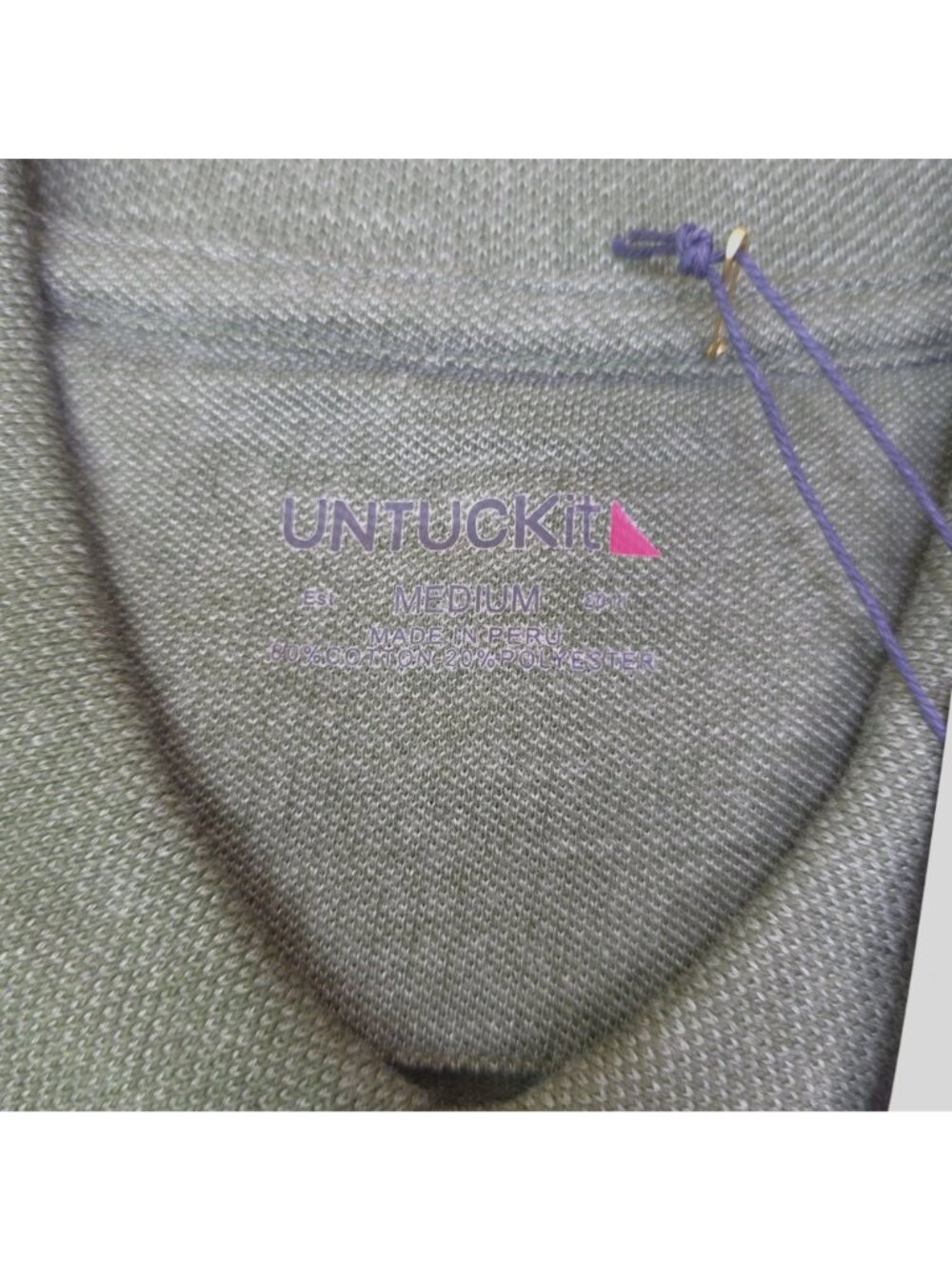 Untuckit Mens Green Long Sleeve Polo Shirt Medium Cotton Blend - Picture 5 of 7
